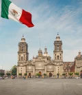 Mexico City's Zocalo with a Mexican Flag waving