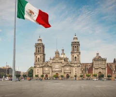 Mexico City's Zocalo with a Mexican Flag waving