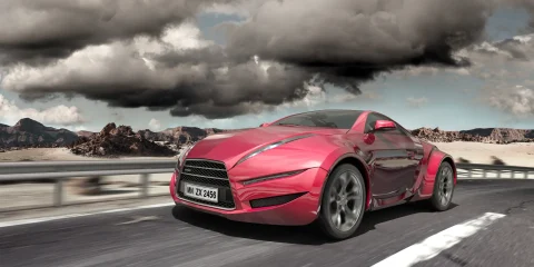 A car driving along a scenic desert road