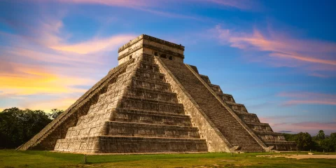 Chichen Itza pyramid at sunrise